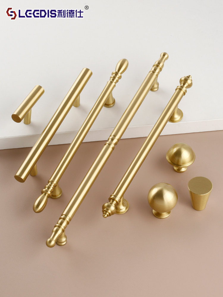 Chinese-Style Brass Cabinet Door Wardrobe Handle, American Modern Minimalist Light Luxury Gold Single-Hole Cabinet Drawer Cupboard Handle