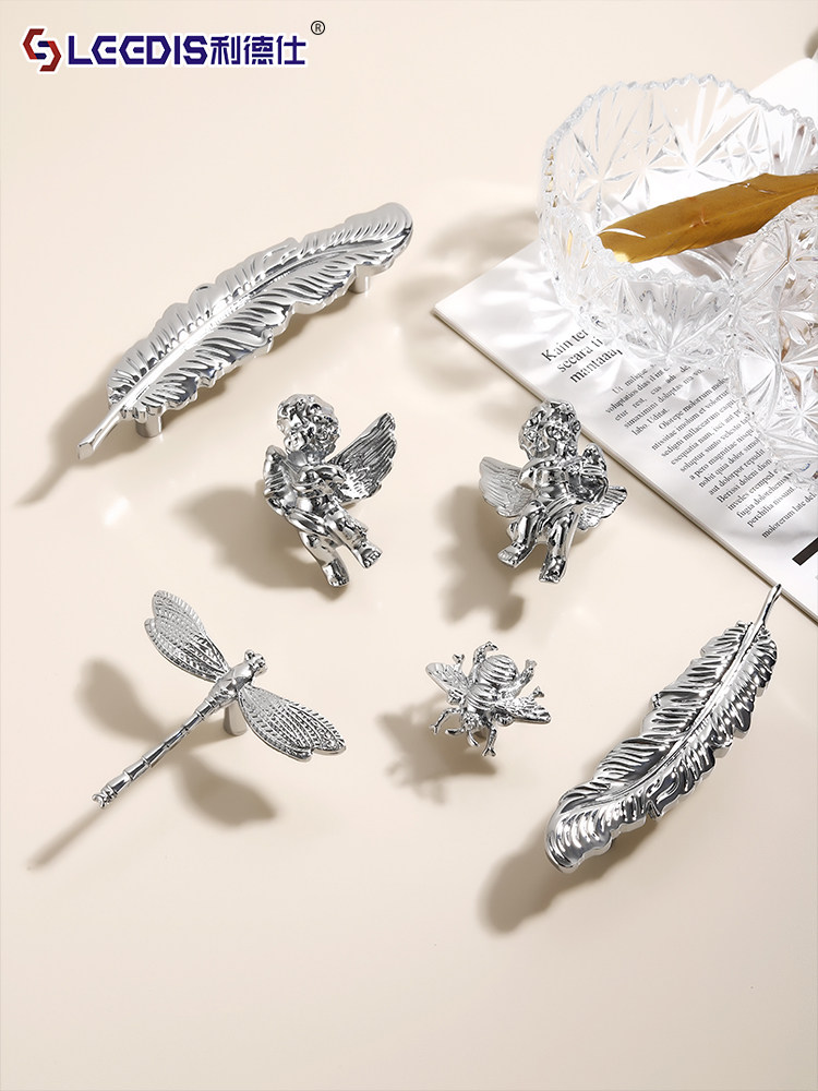Creative and Unique French-Style Brass Cabinet Door Handles with Dragonfly, Bee, Angel Feather, and Sparrow Designs for Cabinets, Drawers, and Wardrobes