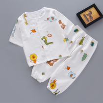 Childrens pajamas Summer thin short-sleeved childrens little boy boy baby cotton gauze baby air conditioning home clothes