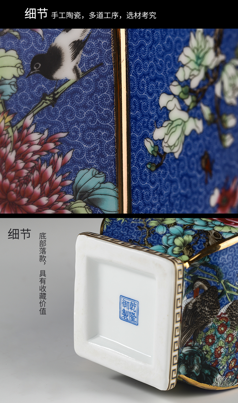 Jingdezhen square antique Chinese colored enamel big vase sitting room porch rich ancient frame furnishing articles study ceramic decoration