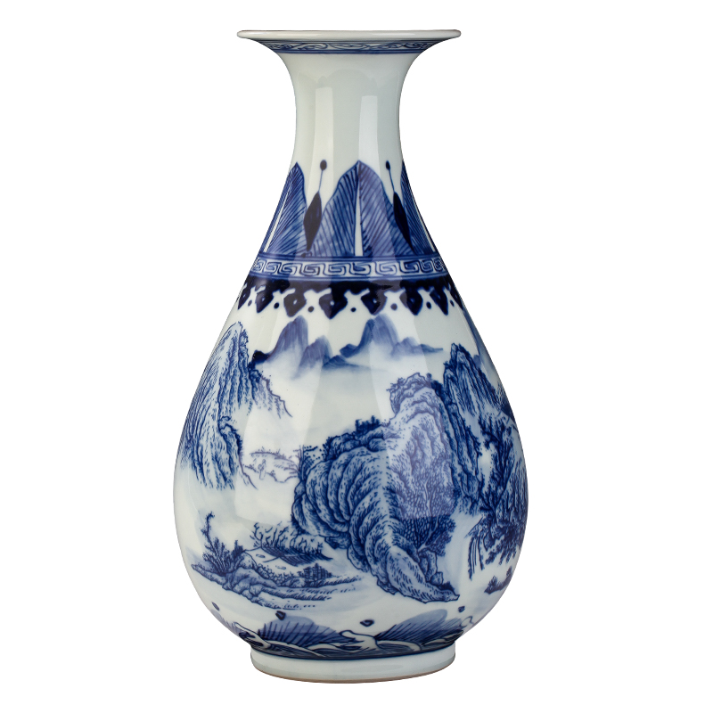 Jingdezhen ceramics home sitting room adornment antique blue - and - white scenery of blue and white porcelain vase rich ancient frame wine furnishing articles