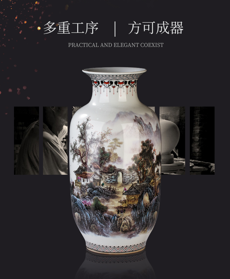 Jingdezhen ceramics powder enamel antique Chinese pine crane live idea gourd vase of large sitting room adornment is placed