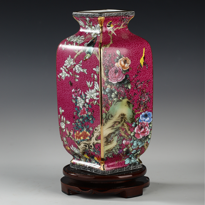 Jingdezhen square antique Chinese colored enamel big vase sitting room porch rich ancient frame furnishing articles study ceramic decoration