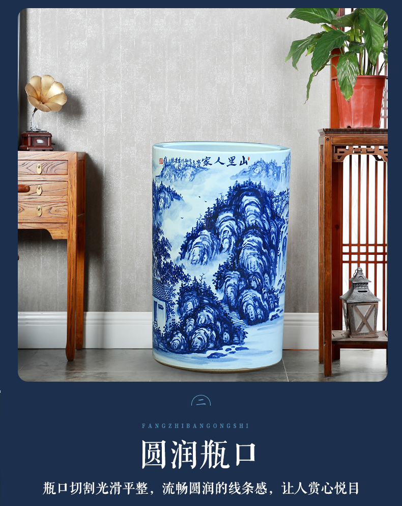 Jingdezhen ceramic hand - made scenery quiver landing place, a large vase painting and calligraphy calligraphy and painting scroll of cylinder cylinder