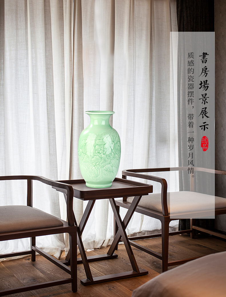 Jingdezhen ceramics by hand carving shadow blue glaze ears vases, flower arranging Chinese wine sitting room place decoration