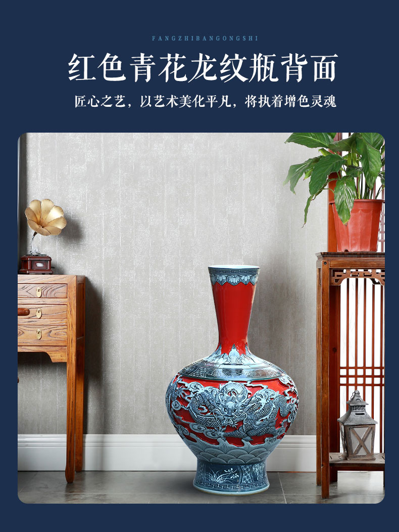 Jingdezhen ceramics by hand carved dragon xiangyun large vases, arranging flowers to decorate the sitting room TV ark, furnishing articles