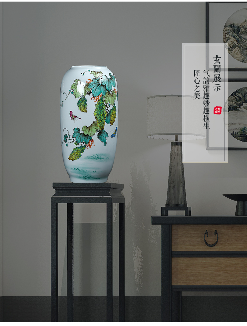 Jingdezhen ceramics by hand draw pastel after large vases, Chinese style living room decoration study furnishing articles