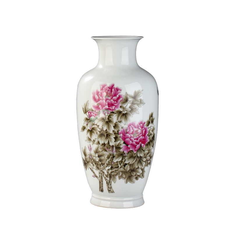 Jingdezhen ceramics powder enamel blooming flowers vase household decoration sitting room porch modern Chinese style furnishing articles