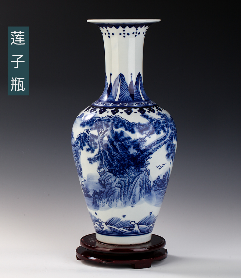 Jingdezhen ceramics home sitting room adornment antique blue - and - white scenery of blue and white porcelain vase rich ancient frame wine furnishing articles