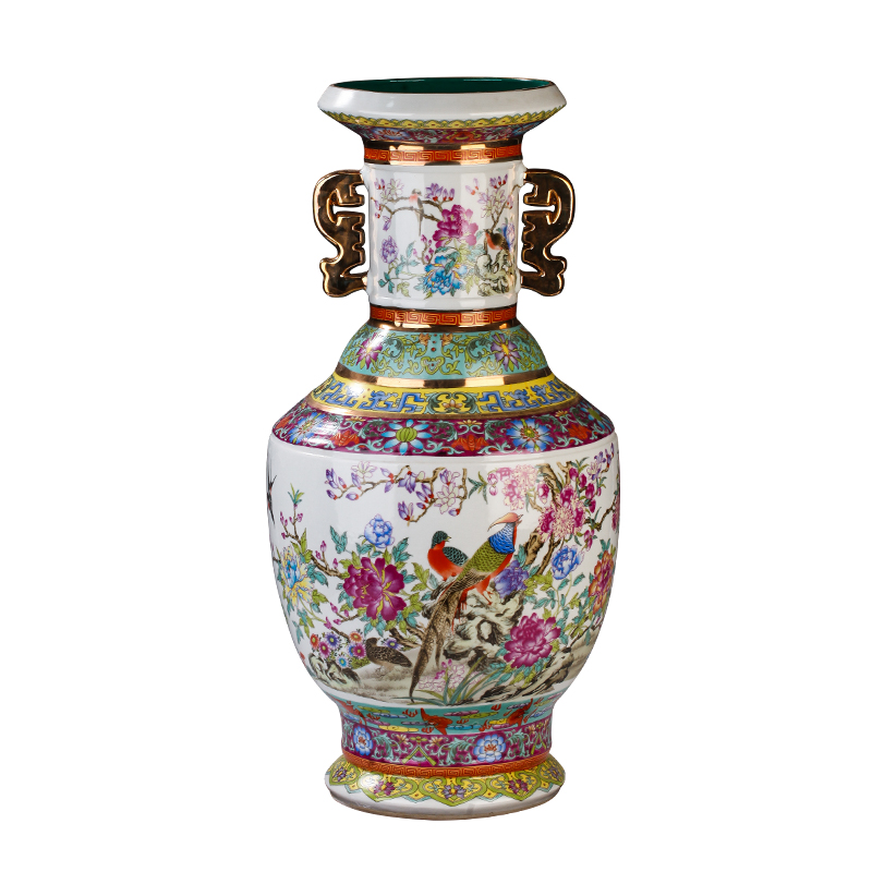 Jingdezhen archaize enamel made pottery porcelain floor ears vase study Chinese style of the sitting room porch TV ark, furnishing articles