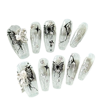 New Chinese style handmade nails sweet and cool hot girl butterfly pile diamonds high-end temperament dark and removable fake nails