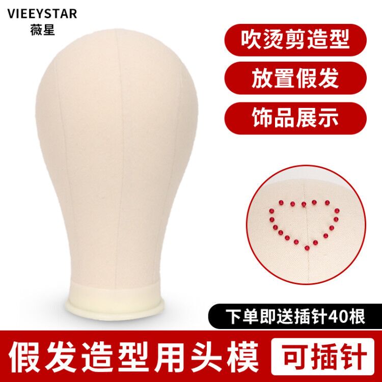 Place the Wig Stand Canvas Head Mold with a Pin-Inable Mannequin Head Model for Styling and Care, Model Head Base