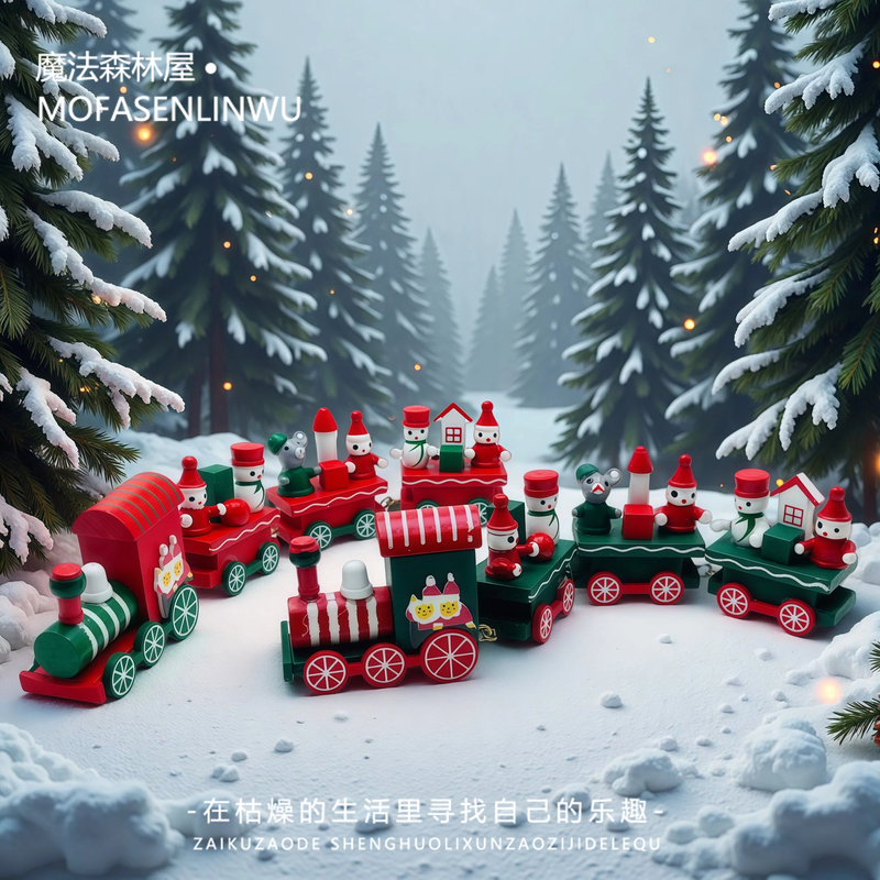 Santa Claus Snowman Wooden Train Decorative Ornaments Christmas Micro Landscape Home Creative Gift
