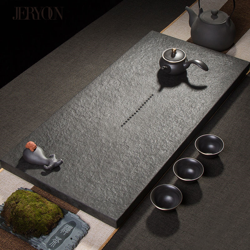 JERYOUN Natural Ujinshi Tea Tray Whole Block HomeMade Chinese Japanese Tea Tray Undertakes Minimalist Office Drainage