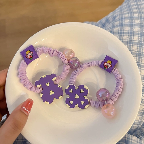 Детская сиреневая милая безвредная эластичная резинка для волос, мультяшный аксессуар для волос, широкая цветовая палитра, не повреждает волосы, с медвежатами