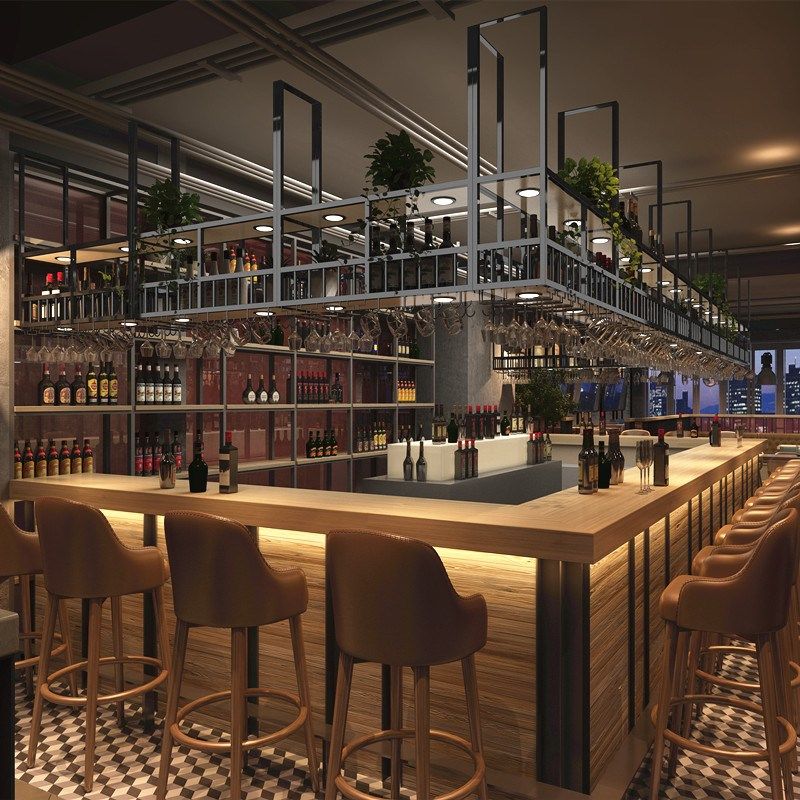 Bar hanger restaurant wrought iron wine rack shelf wine cabinet wall hanging clear bar industrial style wine glass bar hanging wall cabinet