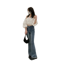 Make old retro blue conspicuga slim-horn denim jeans woman 2024 new spring-autumn display slim grinding white high waist long pants