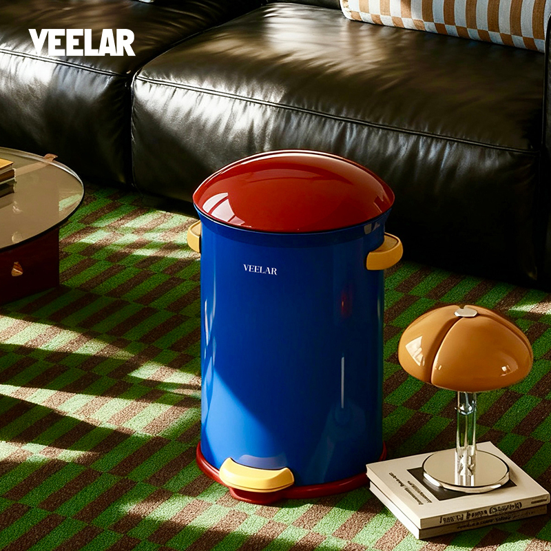 Veelar Living Room Trash Can Children's Room Bauhaus Home Dopamine Style 2026 New Model Foot Pedal with Lid Cute