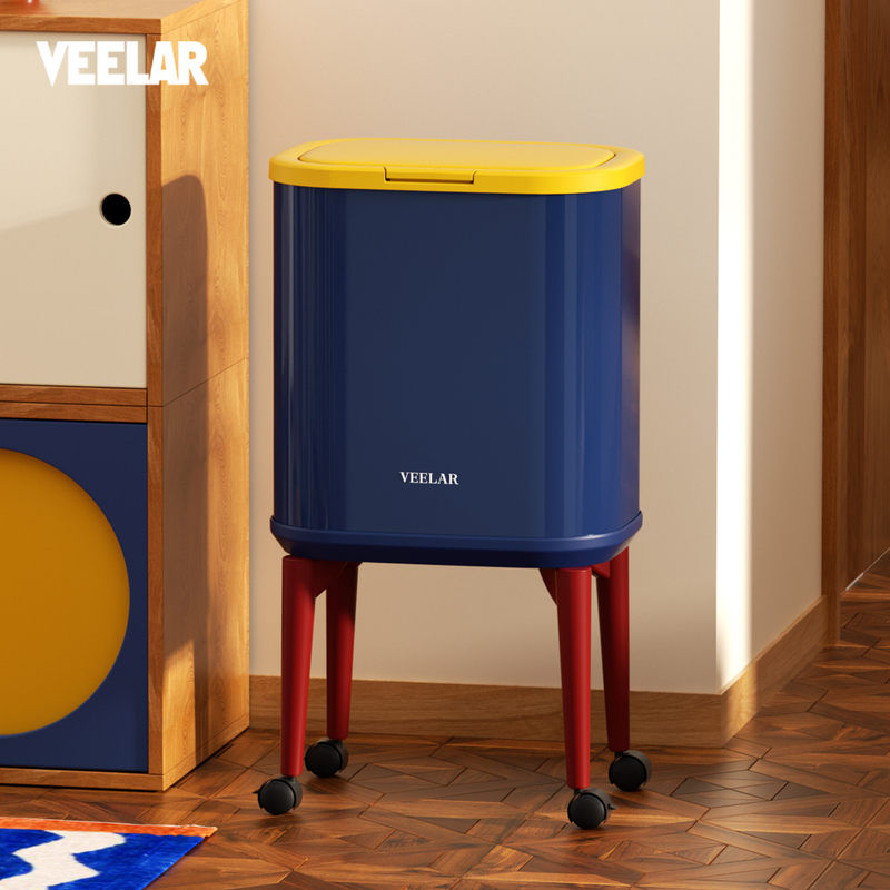 Veelar High-Legged Kitchen Trash Can, No-Bending Sanitary Bin for Home Use, Large Capacity with Wheels, Movable Sliding Wheels Veelar High-Legged Kitchen Trash Can, No-Bending Sanitary Bin for Home Use, Large Capacity with Wheels, Movable Sliding Wheels