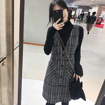 Small fragrant wind vest dress female autumn and winter temperament celebrities waist thin Western V-neck sleeveless vest dress