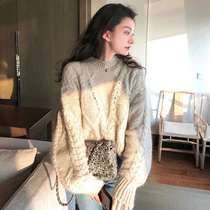 Twist sweater womens autumn and winter Korean loose lazy wind mohair thick wool short round neck pullover sweater