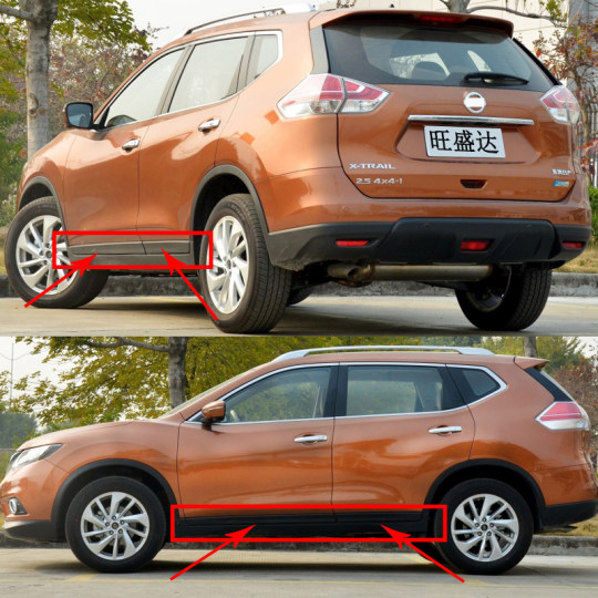 Защитные накладки на двери, антицарапины, антиударные полосы, декоративные полосы и нижние молдинги для автомобилей X-Trail 14, 15 и 16 годов выпуска.