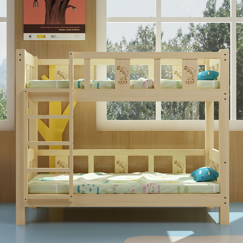 Kindergarten solid wood lunch bed sassafras pine thick bunk bed Primary school students lunch break up and down bed kindergarten high and low bed