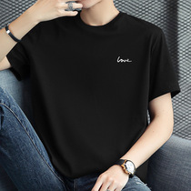Shandong Qingdao Jimo pure cotton mens 2024 new round neck black tops summer loose cotton half-sleeve printing