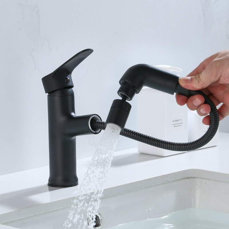 Black European-style copper pull-out wash basin Wash basin Bathroom counter basin Hot and cold water faucet Wash hair antique