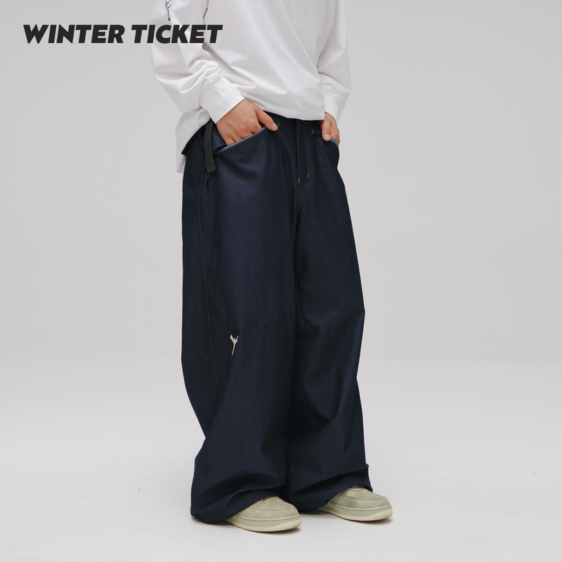 Winter Ticket New Style Faux Denim Loose Hip-Hop Oversize Single and Double Board Freestyle Ski Pants Winter Ticket New Style Faux Denim Loose Hip-Hop Oversize Single and Double Board Freestyle Ski Pants