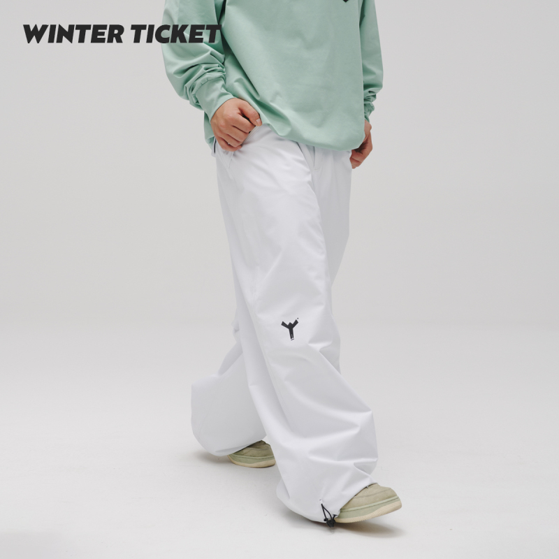Winter Ticket Classic White Oversized Hip-Hop Style Single and Double Board Freestyle Ski Pants Winter Ticket Classic White Oversized Hip-Hop Style Single and Double Board Freestyle Ski Pants
