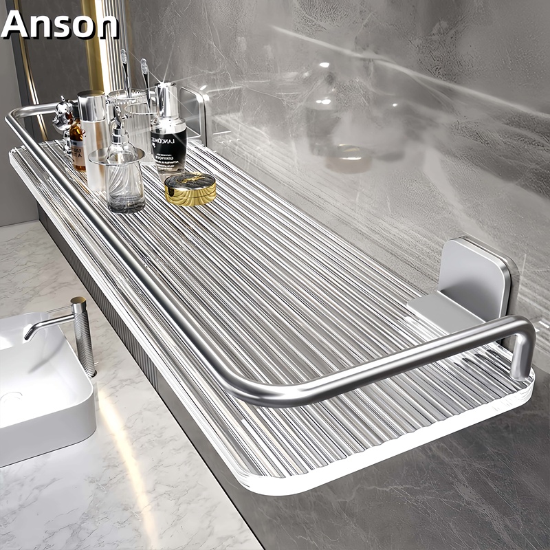 Japanese Acrylic Silver Bathroom Shelf Transparent Wall-Mounted Washroom Shower Room Sink Storage Rack