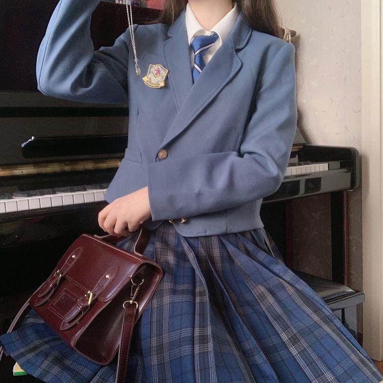 Kasugabe (not crossing the sea) spot original dark blue plaid skirt jk uniform orthodox girl pleated school sense