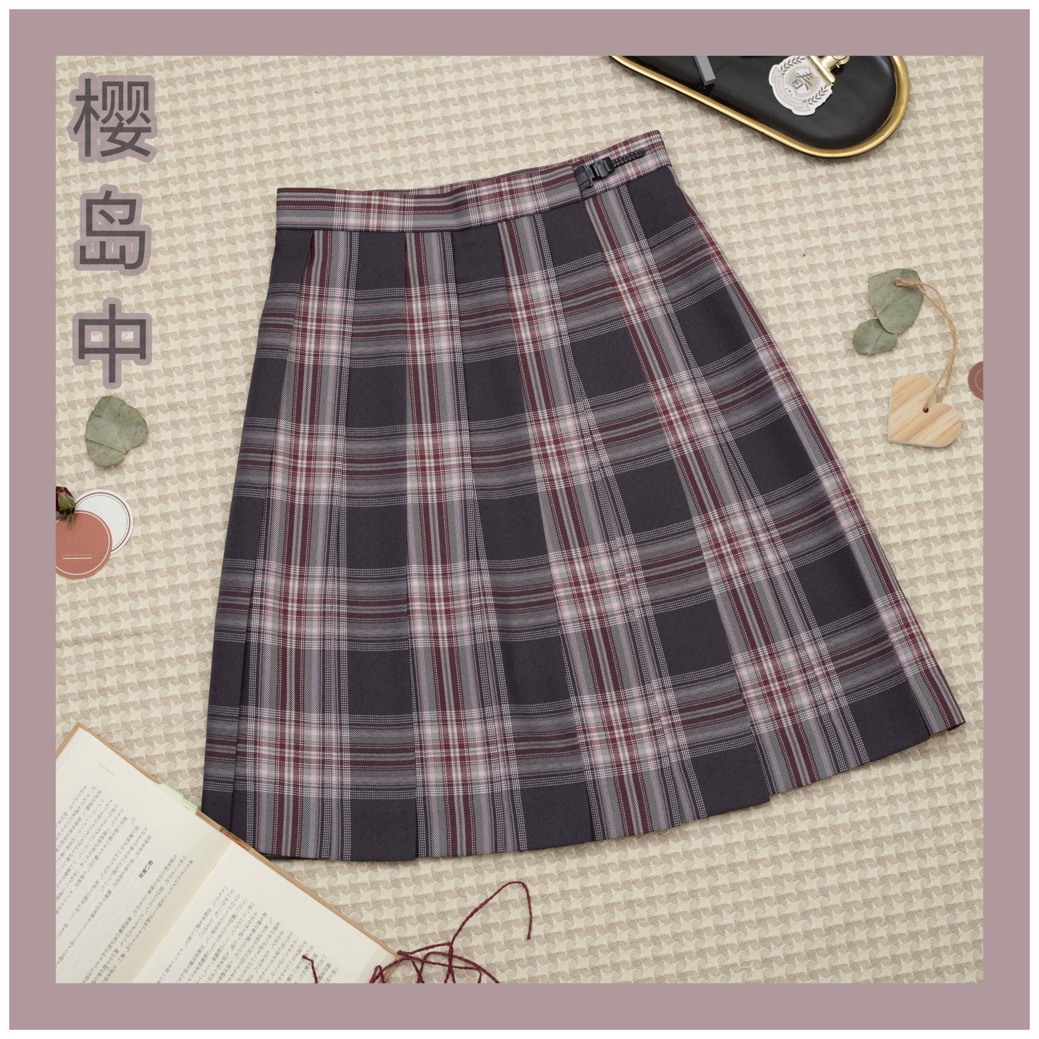 Kasukabe (Sakurajima)spot original pink grid skirt jk uniform skirt Orthodox female pleated gifted student college