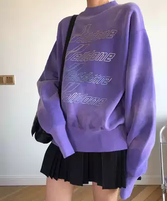 (100%)we11done Sweatshirt Women 2020 Autumn and Winter Tie Dyeing Color Letters Print welldone Round Neck