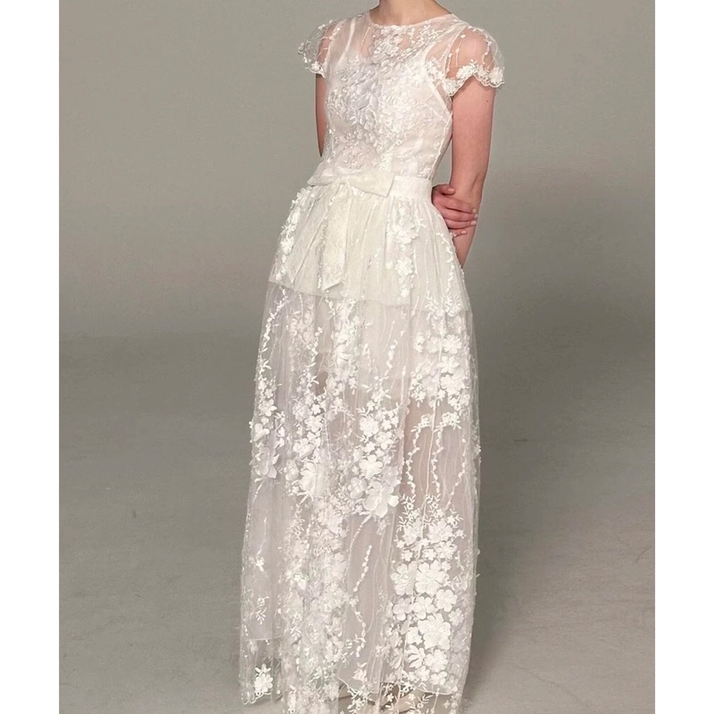 French Lace Dress, White Engagement Dress, Bride Registration Certificate, Light Luxury, Niche, Round Neck, Elegant and High-End Feel French Lace Dress, White Engagement Dress, Bride Registration Certificate, Light Luxury, Niche, Round Neck, Elegant and High-End Feel