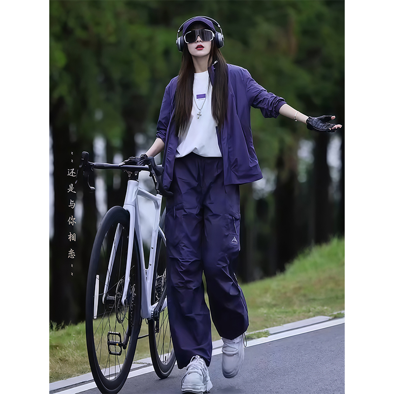 High-End Outdoor Cool Style Sun Protection Clothing Set for Women, New Summer Style, Stylish and Age-Reducing Purple Overalls Two-Piece Set