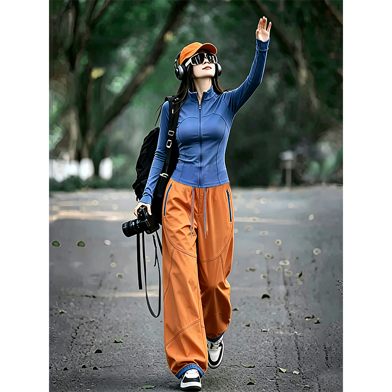 Women's Hiking Outfit Set, New Autumn Style, Fashionable, Age-Reducing, Slim-Fit Cardigan, Wide-Leg Pants, Casual Sports Two-Piece Set, Trendy