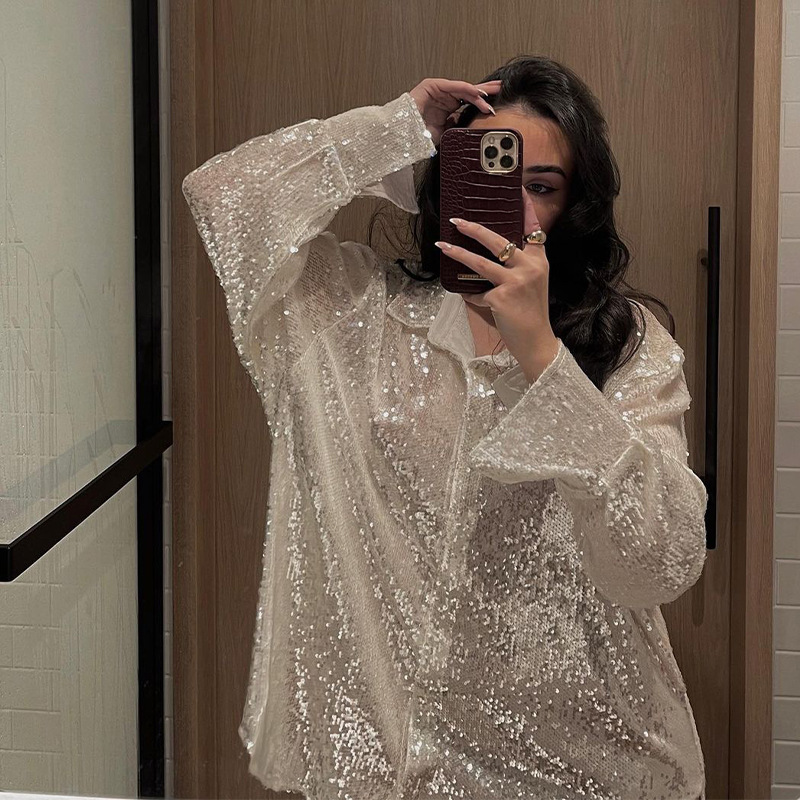 Women's Nightclub Party Top, Shiny Loose Long-Sleeved Party Top, European and American Style Women's Nightclub Party Top, Shiny Loose Long-Sleeved Party Top, European and American Style
