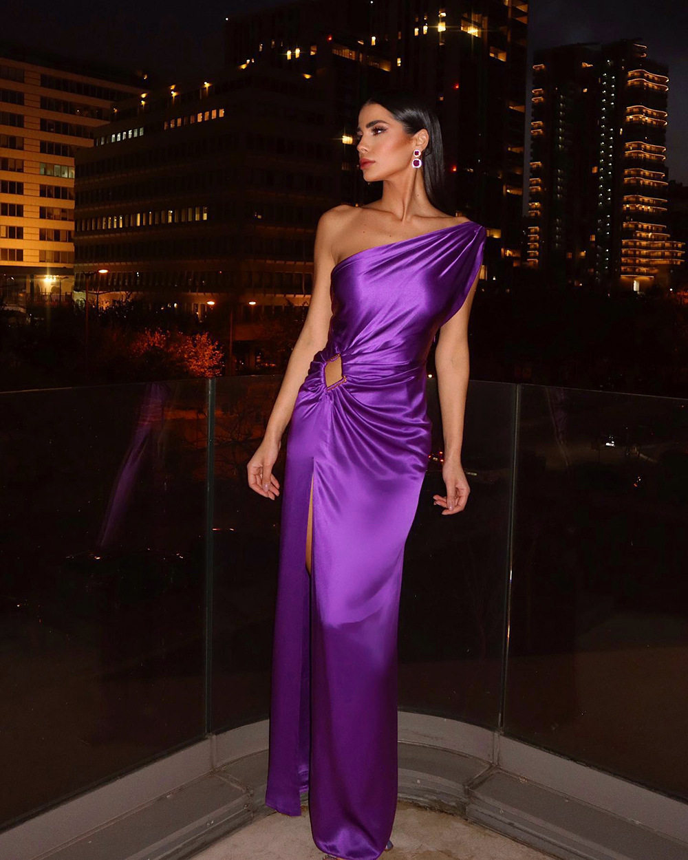 Sexy one shoulder evening dress талия темперамент твердый косой поздно платья платье 