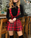 Christmas Red Plaid Strap Dress European and American Christmas red plaid high-waist strap dress