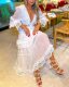 White elegant lace hollow long skirt palace waist super fairy seaside dress Whitedress