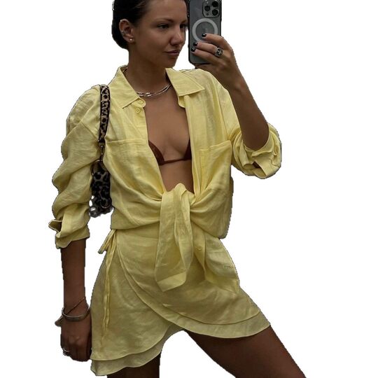 European and American Beach Sunscreen Seaside Casual Vacation Skirt Swimsuit Overshirt Shirt Set Women Beach Set