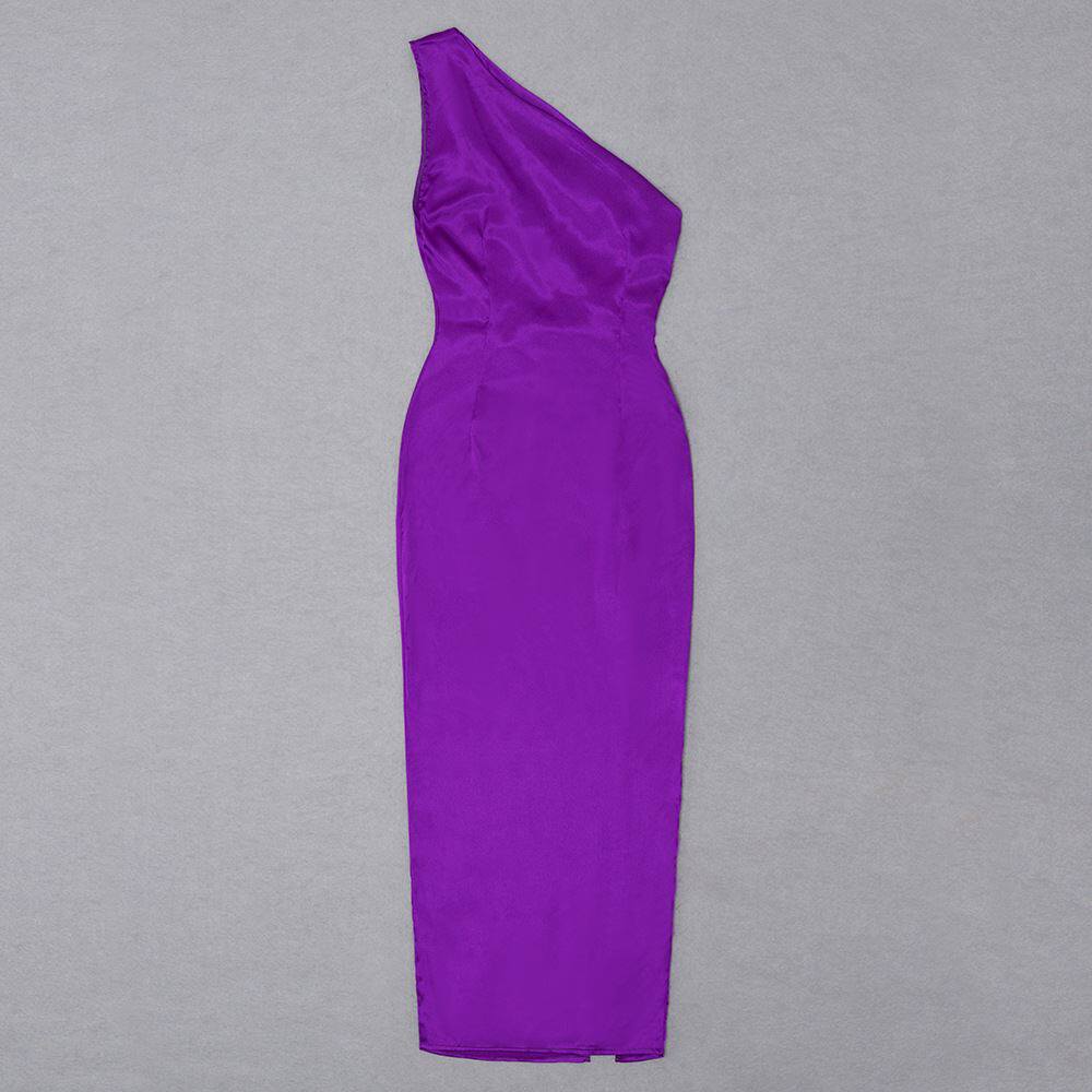 Sexy one shoulder evening dress талия темперамент твердый косой поздно платья платье 
