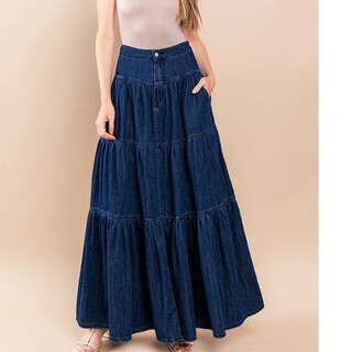 Women's Casual Half Skirt European and American Street Style Low-Waist Vacation Style Cake Denim Skirt