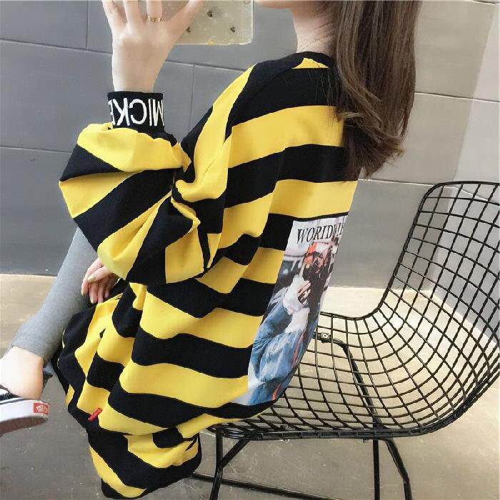 Glint Thickened Striped Casual Blouse Women 2019 Winter's new loose necropolis The long version of the Korean version 100 hitch blouses female tide