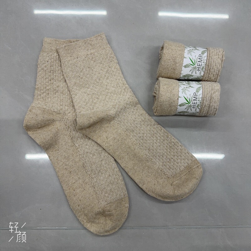 【Hemp•Double Rain Dew】95% Hemp Jacquard Mid-Calf Socks Unisex Size 35-45 Universal for All Seasons