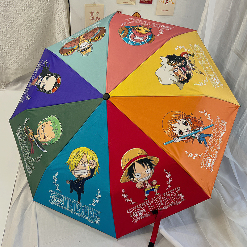 Anime One Piece Fully Automatic Sun Umbrella, Sunshade Umbrella, Rain Umbrella, Foldable Vinyl Zoro Luffy Sun Protection for Women