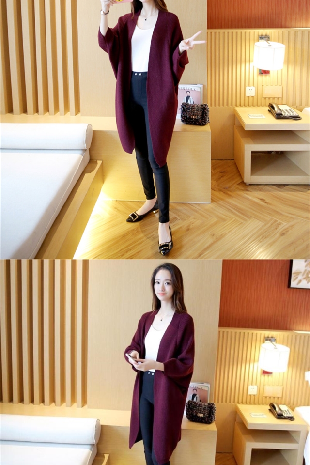 Mùa xuân mới tay áo dơi cỡ lớn phiên bản Hàn Quốc của áo len dài rộng màu lỏng lẻo của phụ nữ đan áo len - Áo len cổ chữ V áo len cổ tim