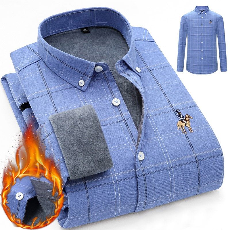 Men's Warm Underwear Plus Suede Thickened Shirt Mid Youth Plaid Winter Cotton Long Sleeve Shirt Casual Striped Blouse